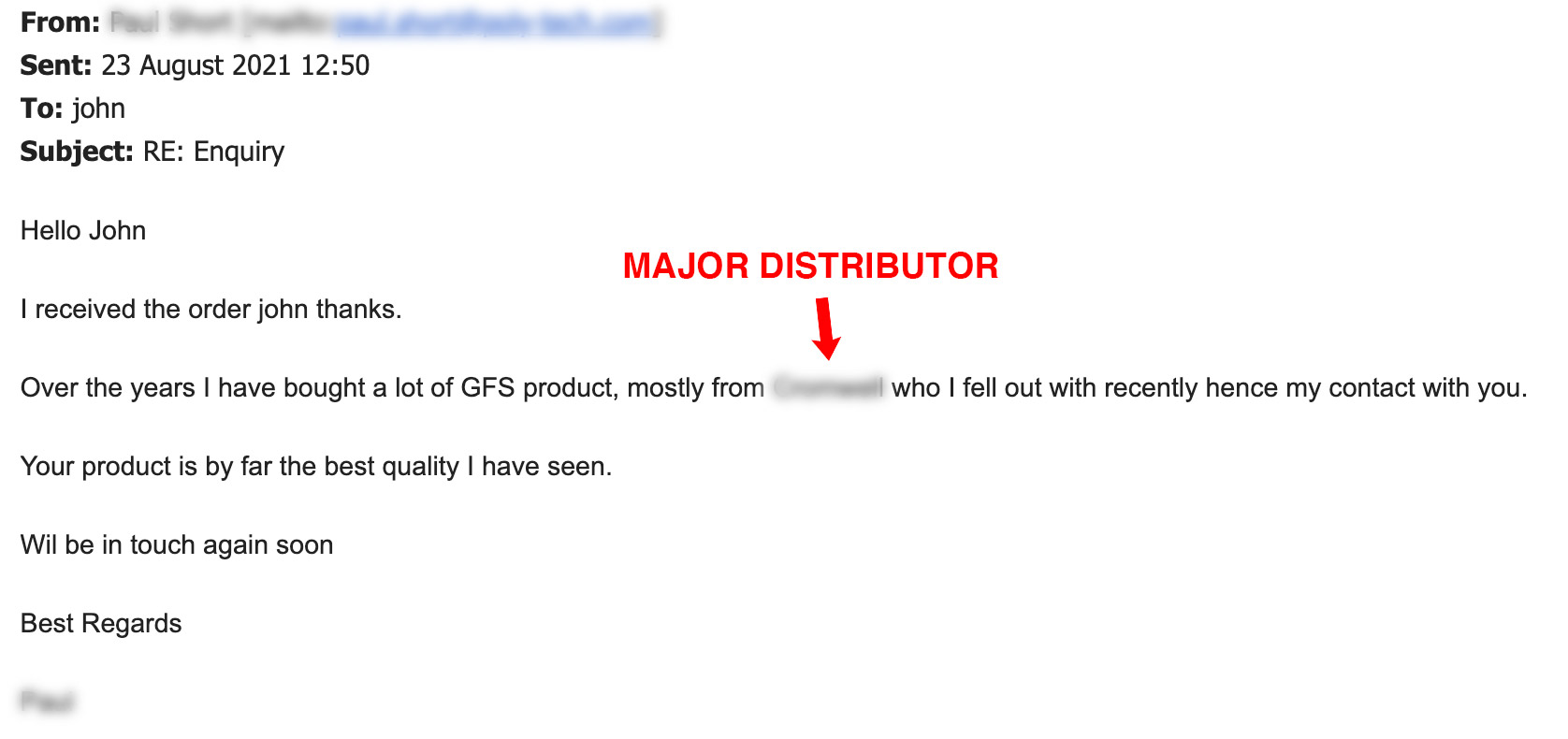 Gauge Plate Email Review from customer